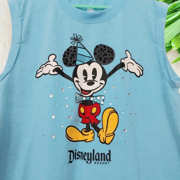 Disney Parks Sleeveless Top Girls Youth Small Blue Mickey Mouse Graphic Print - Picture 2 of 9